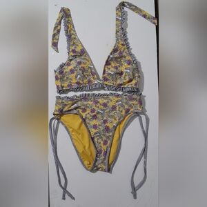 Zingara womens Floral Two-Piece Swimsuit with Yellow and Purple Print.